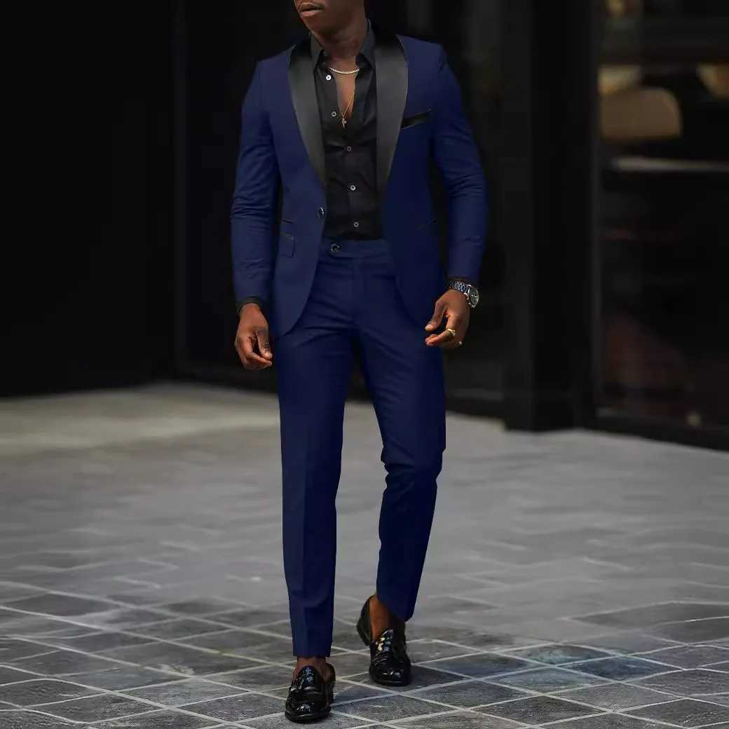 Mens New Fashion Business Casual Twopiece Comfortable and Breathable Slimfit Side Slit Singlebutton Suit Jackettrousers W250910