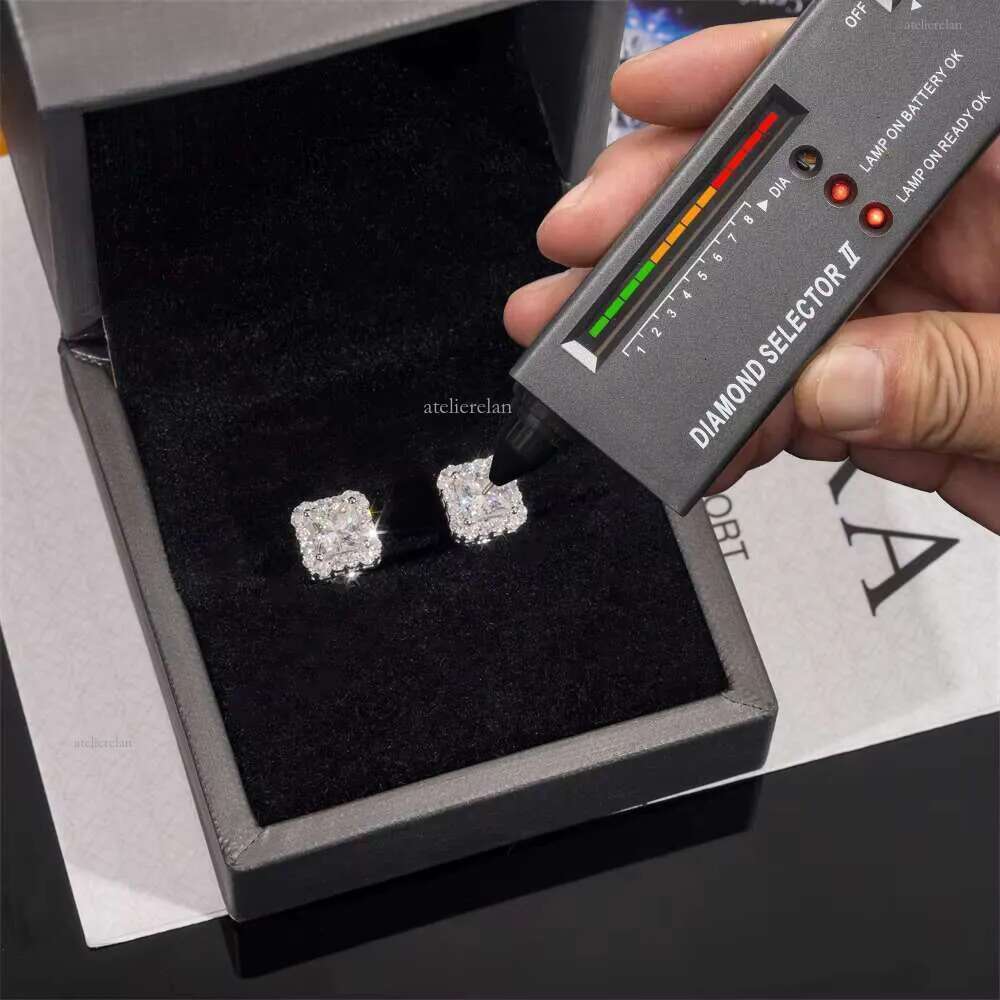 Pass Tester GRA Certified VVS Dia Sterling Sier Princess Cut Moissanite Stud Earrings