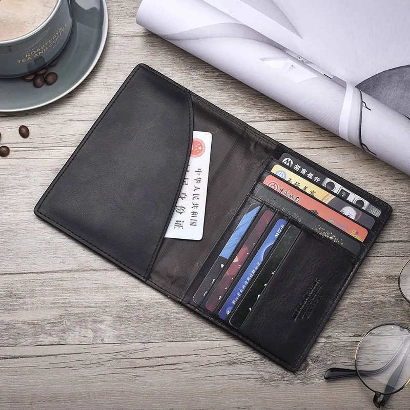 Soft Genuine Leather Mans Passport Cover ID Card Case Purse Bank Credit Card Holder Travel Wallet For Men Black Brown250906