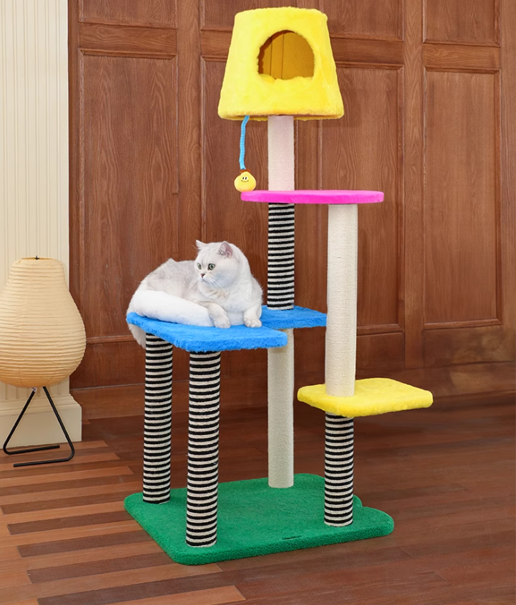 Multi-functional Feline Lounge Setup Featuring LED Light Fixture