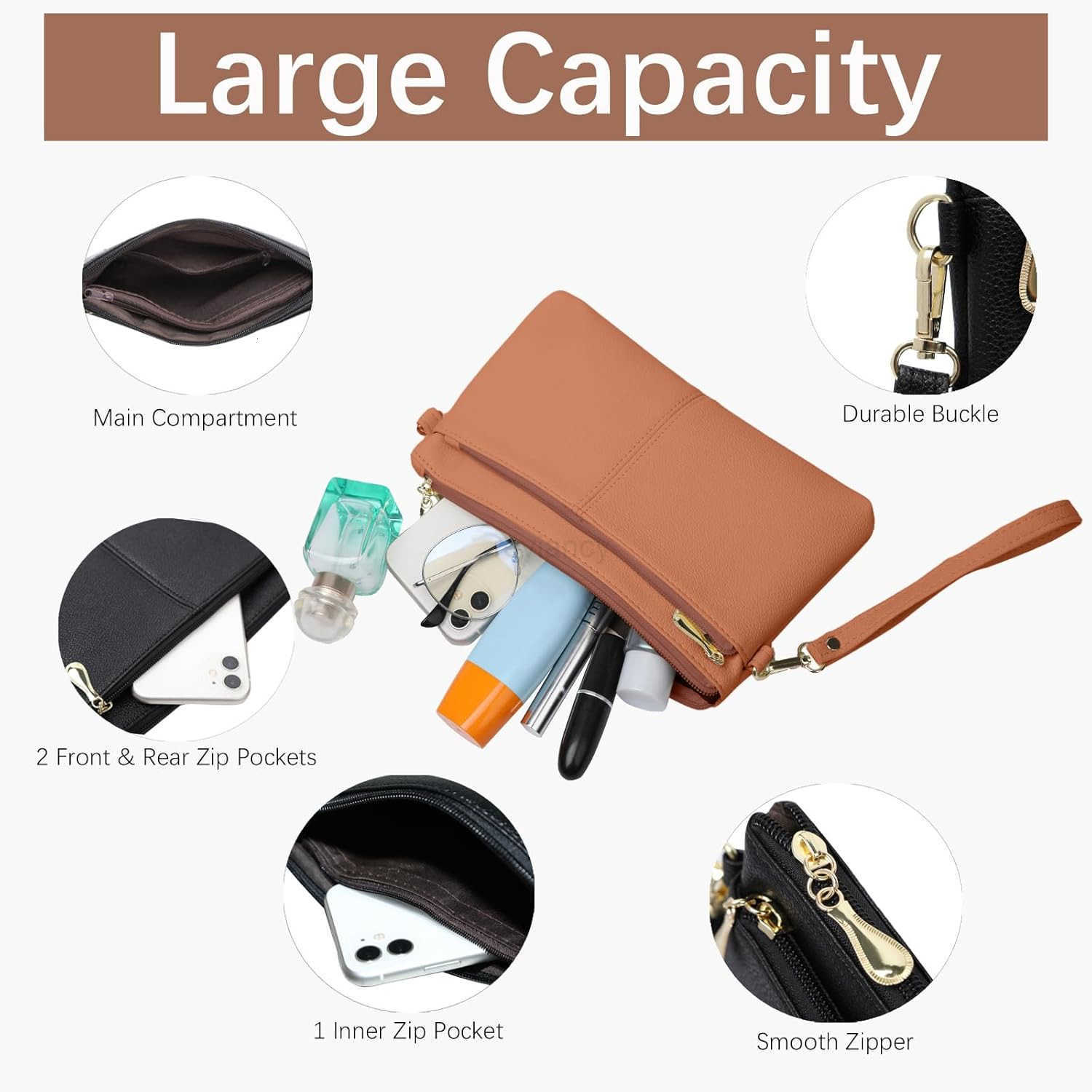 Leather Wristlet Clutch Wallet Purses For WomenWomens Triple Zip Cell Phone Bags Small Crossbody BagW250910