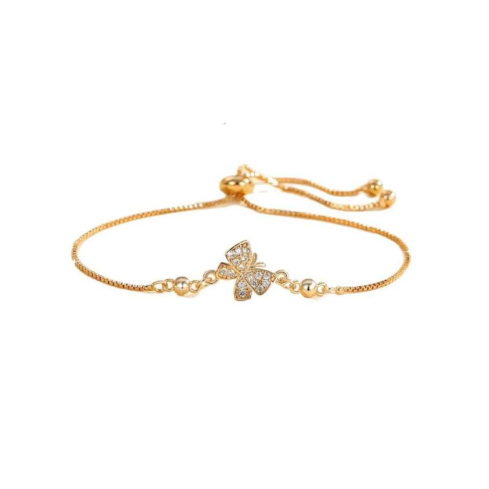 Inlaid Dia Butterfly Bracelet Design Niche Fashionable Temperament Ins Style Adjustable Push-Pull Chain Hand Jewelry