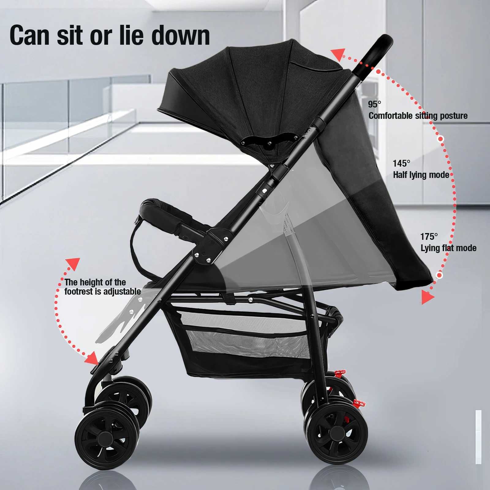 2 in 1 Baby Stroller Baby Carriage Lightweight Stroller Travel System Stroller One Hand Fold Stroller for Travel with Canopy W250910
