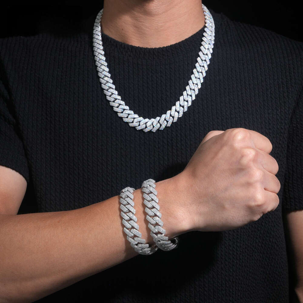 US Warehouse Local Stock Pass Dia Tester 15mm 3rows S Gold Plated VVS Moissanite Cuban Link Bracelet