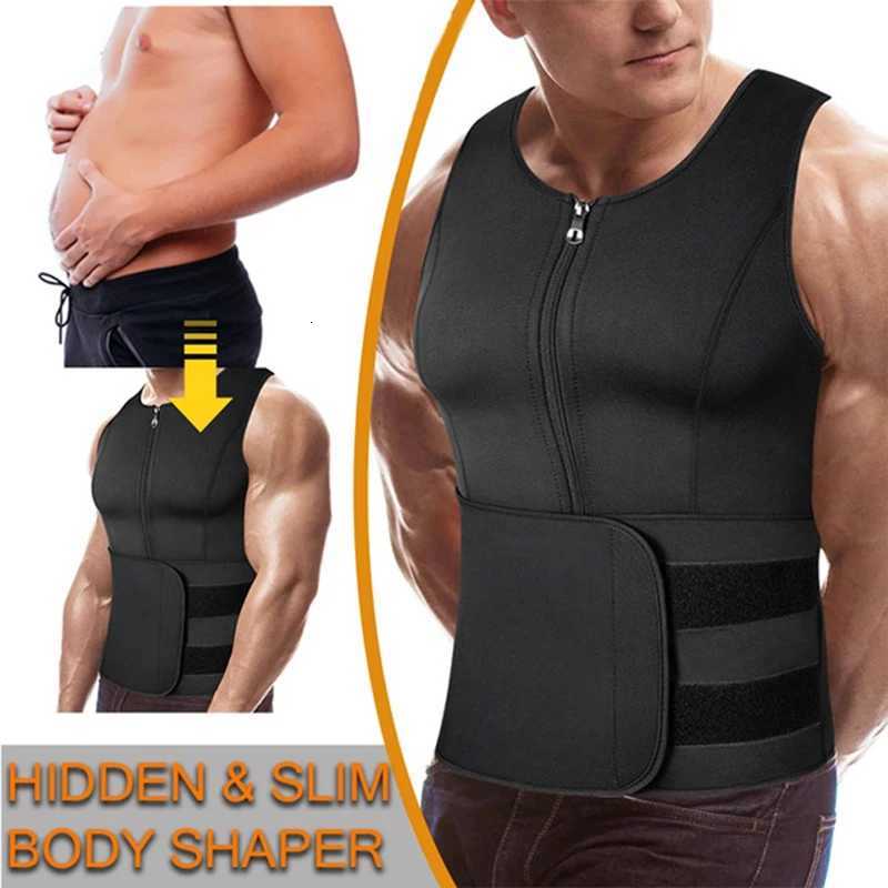 Men Neoprene Sauna Zipper Waist Corset Vest Belly Trimmer Compression Body Shaper Shirts Slimming Belt Faja Shapewear W250910