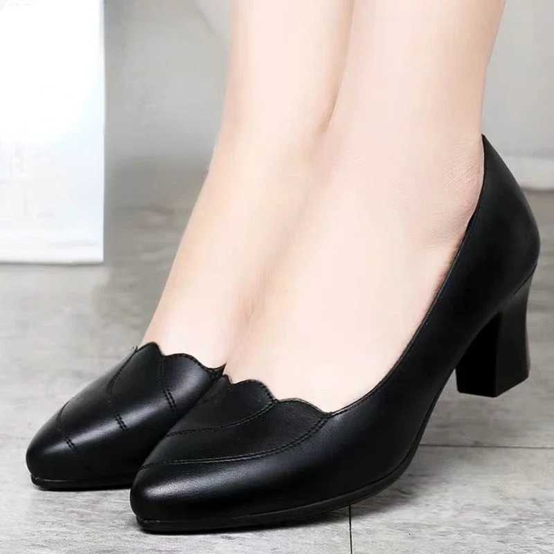 Spring Autumn High Heels for Women British Ladies Shoes SlipOn Pumps Fashion Block Heel Loafers Breathable 2024 W250910