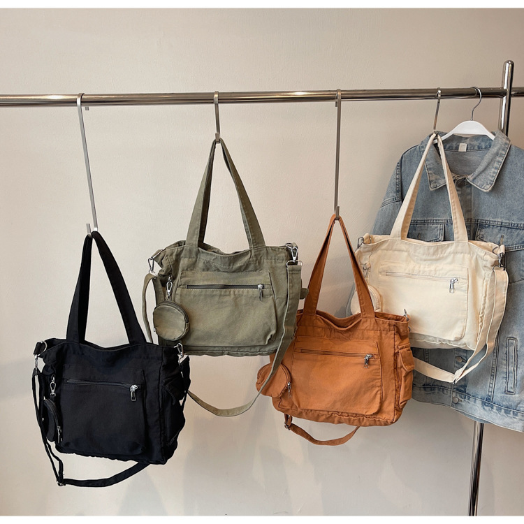 Free shipping designer Solid Color Canvas Bag Shoulder Bag Women Large Capacity Student Commuter Bag Versatile Tote Bag Fashion Simple Crossbody Bag