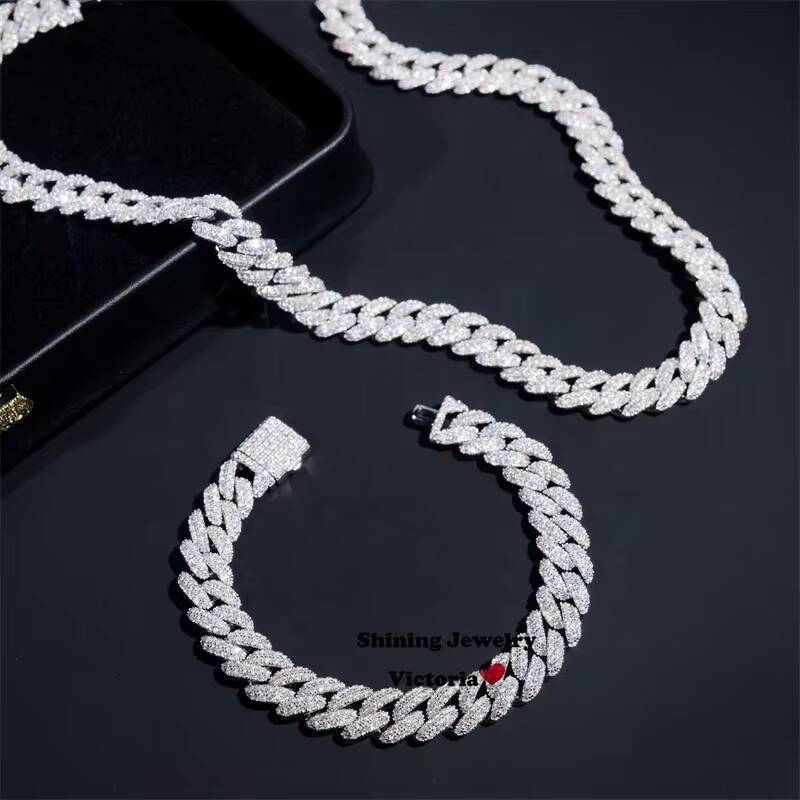 Pass Diamond Tester VVS D Color Moissanite Iced Out Hip Hop 10MM Cuban Link Chain Necklace