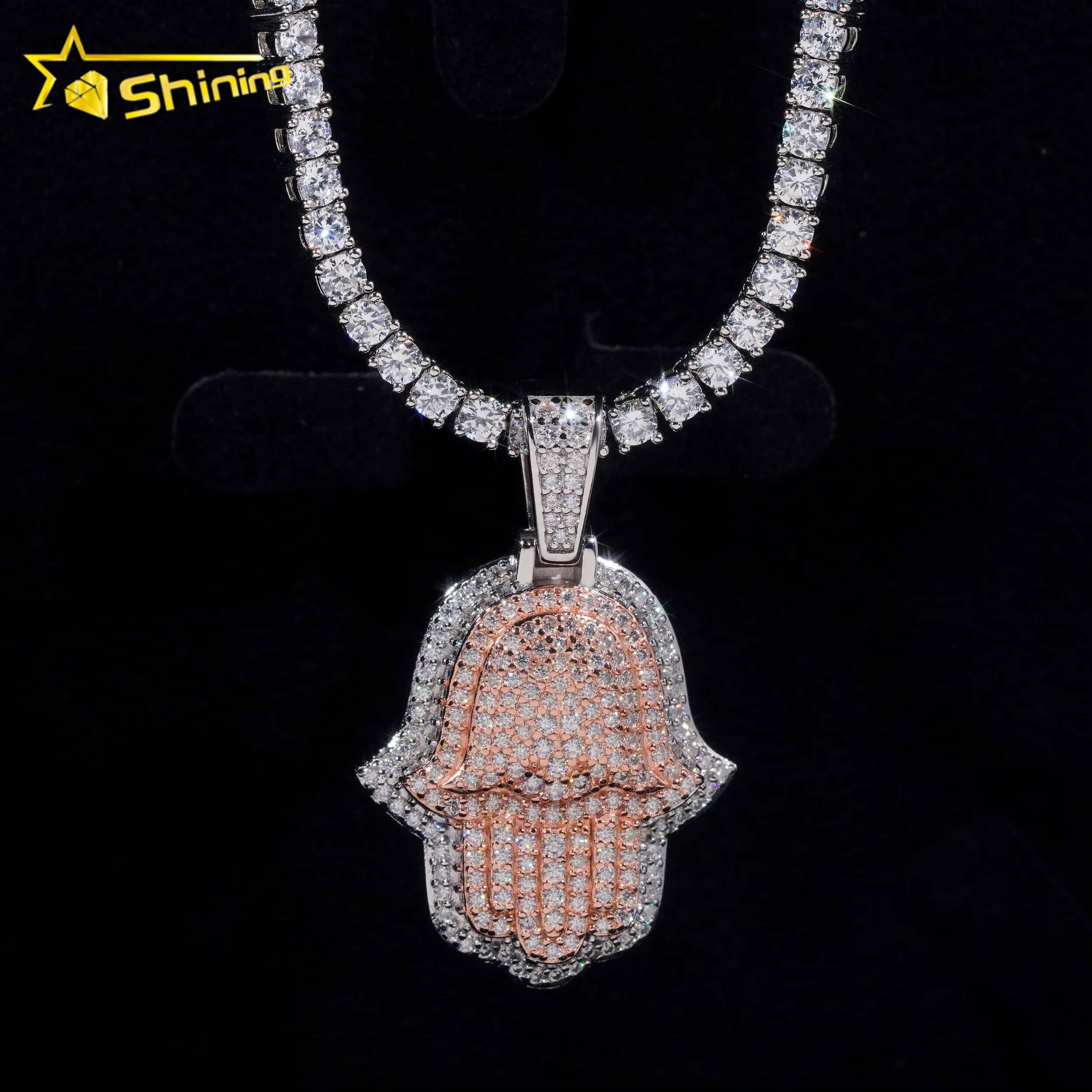 Pass Diamond Tester Hip Hop Jewelry 925 Silver Gold Plated Iced Out 2 Tones Custom Moissanite Pendant Hamsa Pendant
