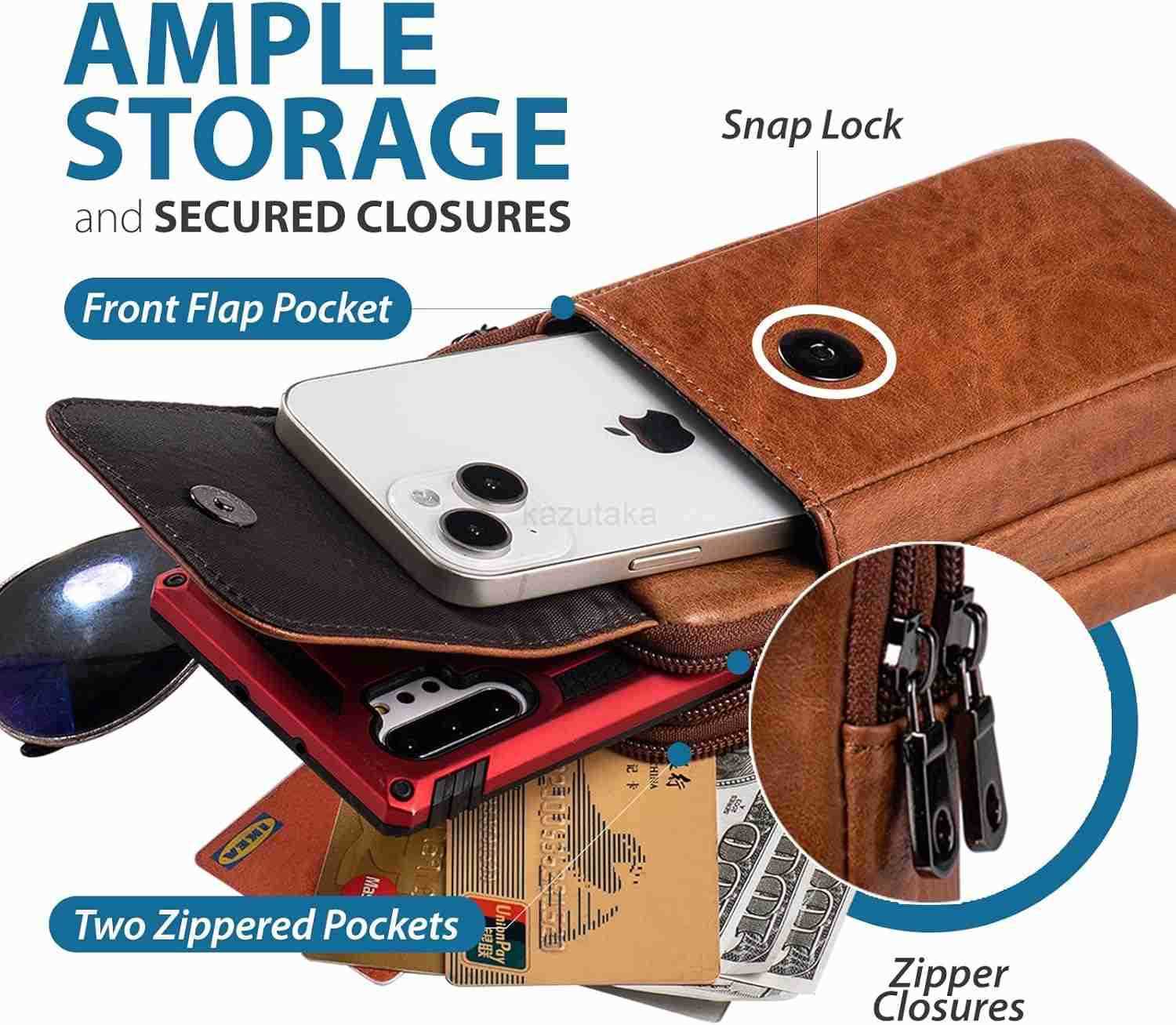 Genuine Leather Phone Holster for Belt Men Belt Clip Wallet Case Fit for iPhone 1615141312 Pro Max S25 Ultra Belt Pouch Travel Crossbody Cell Ph Z2509