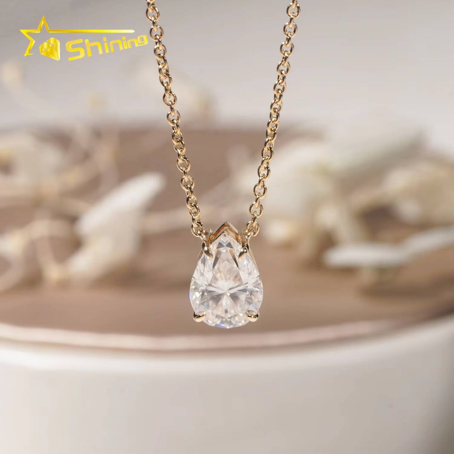 Women Classic 1Moissanite Diamond Necklace 18 Yellow Gold IGI Report Lab Grown Diamond Pear Diamond Necklace