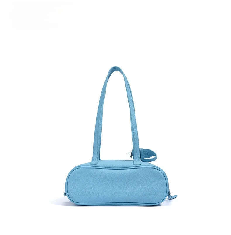 Women's Boston Bag Designer Ice Blue Pink Color Head Layer Cowhide Leather Long-Handle Tote Soft Calfskin Women's Armpit Shoulder Bag