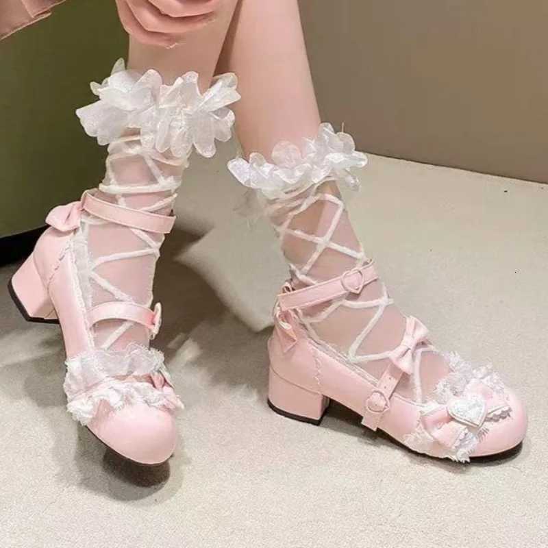 Bowknot lowtop fashion pure Mary Jane shoes single shoes 2025 lace design new style sweet round toe high heels plus size W250910