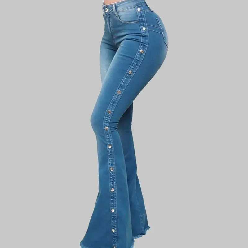 Jeans High Waist Strecth Denim Flare Pants Women Vintage Trousers Buttons Denims Streetwear 2024 Autumn Female Floor Length Z250910