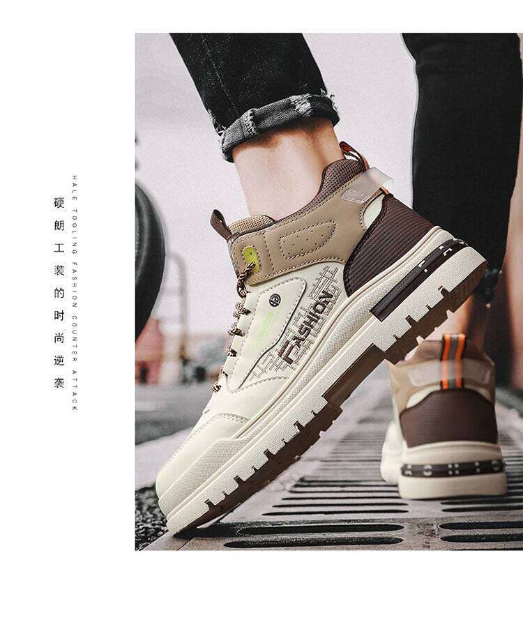 Fashion Personalized Lace-up Male Sneakers High-top Work Casual Men's Shoes Outdoor Breathable Anti Slip Men Vulcanized Shoes