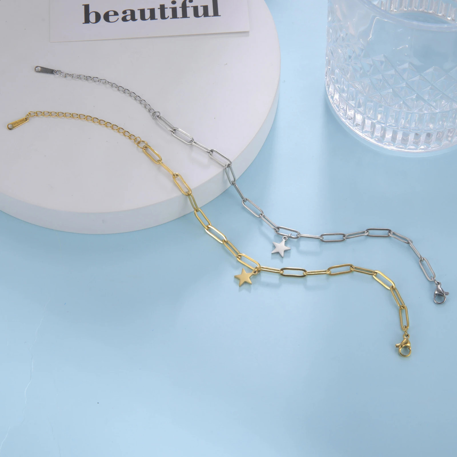 Amaxer Stainless Steel Bracelet For Women Man Pentagram Paper Clip Chain Pulseira Wedding Anniversary Jewelry Mother Gift y250909