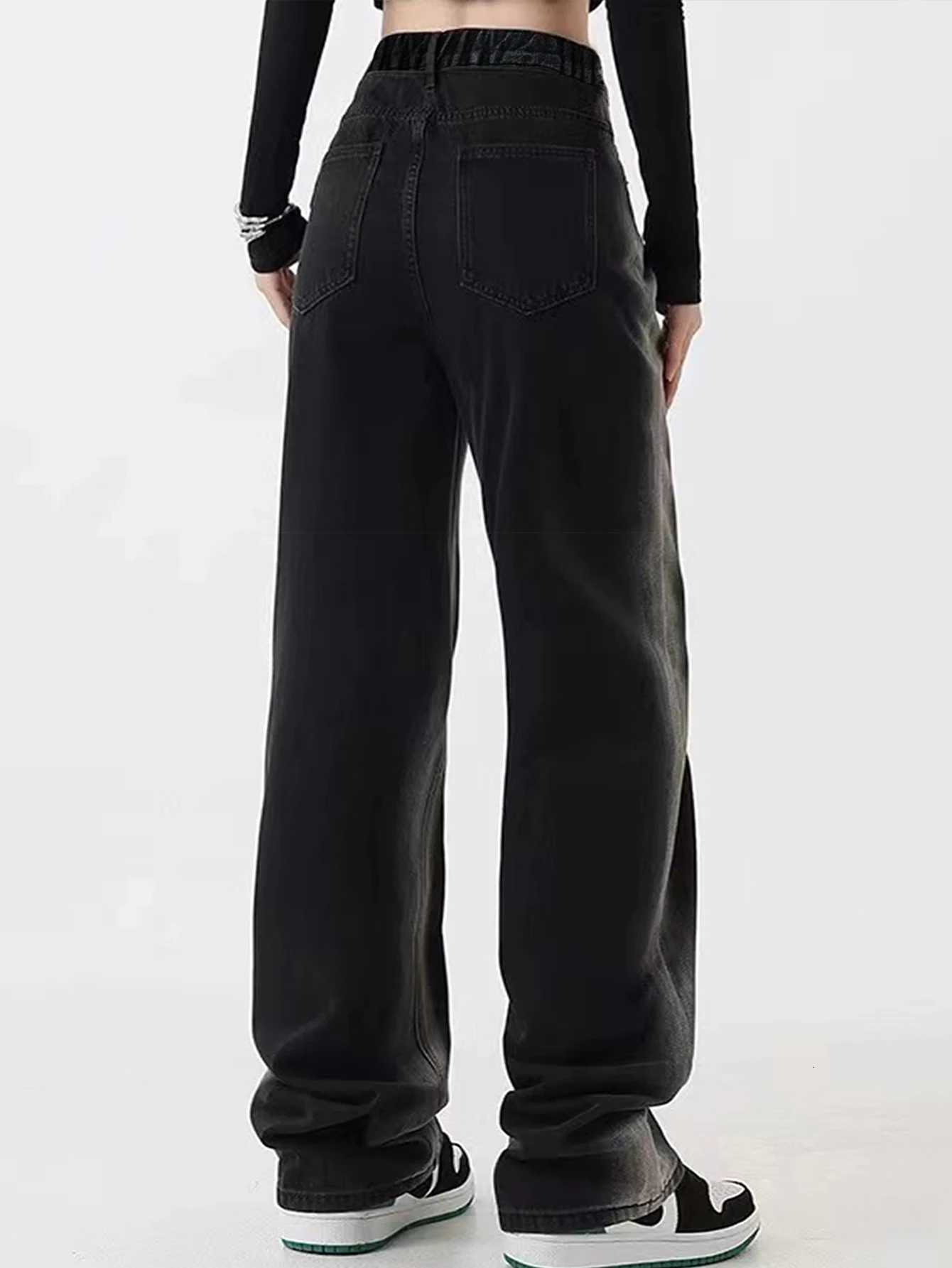 Teenage Washed BlaCK Simple LooseFit Straight Leg Jeans Relaxed Casual Versatile Long Denim Pants Z250910