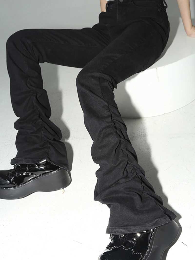 REDDACHiC Stacked Flare Jeans Women Black Trousers Goth Retro Solid Stretch High Rise Boot Cut Pants Japanese Korean Y2k Fashion Z250910