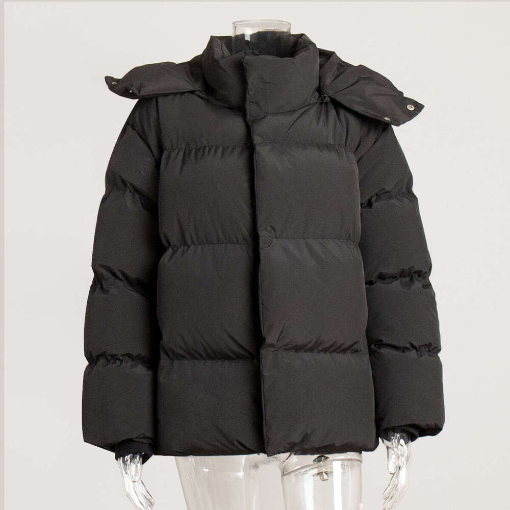 2025 Winter New European and American Style Loose Jacket for Women, Solid Color Hooded Cotton Coat