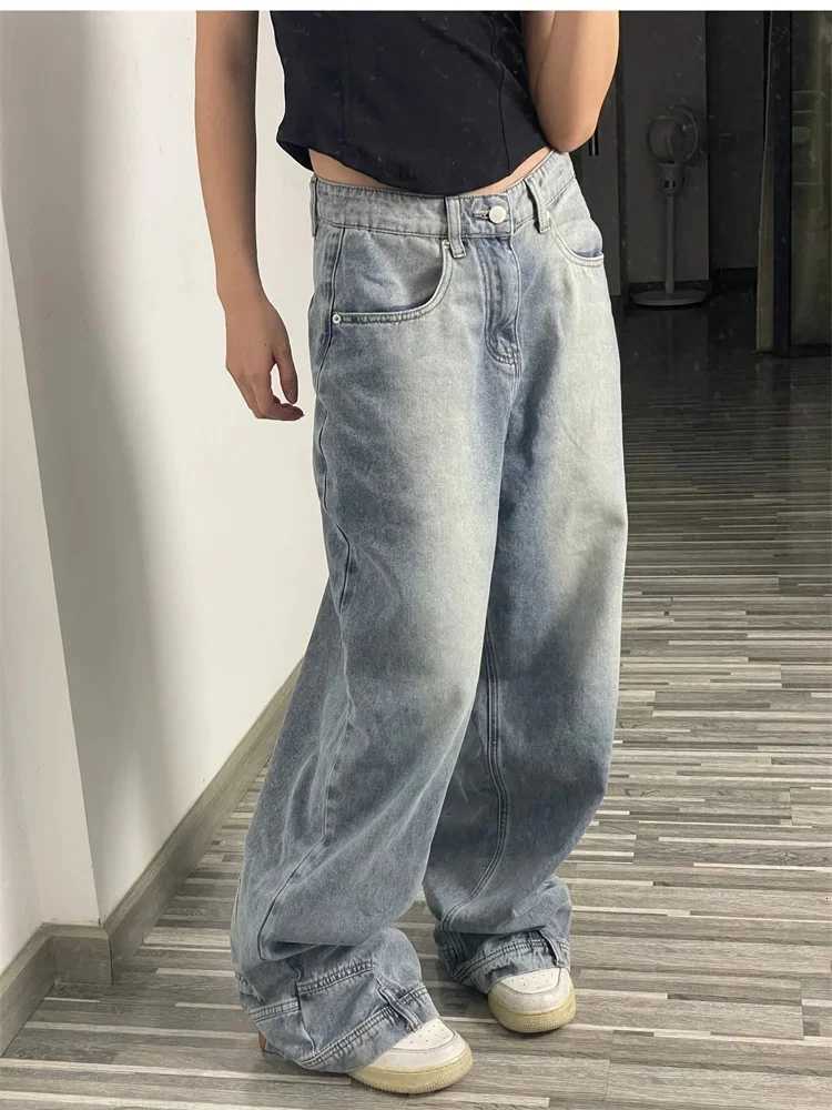 2015 Ins American RETRO Baggy High Waisted Jeans Woman High Street Denim Pants Reversible Trousers Streetwear Loose Z250910