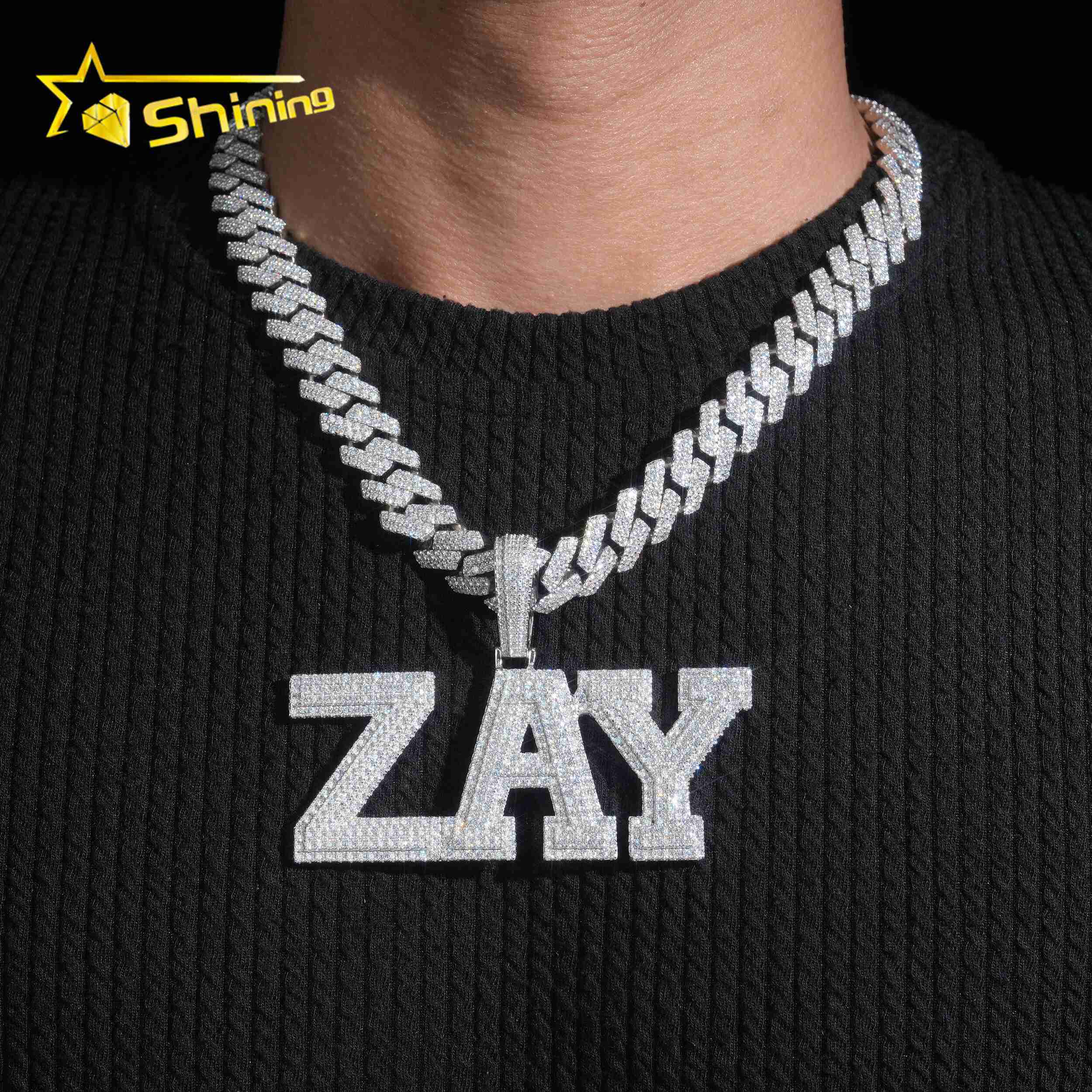 GRA Pass Diamond Test Moissnaite Charms Pendant Silver 925 Gold Plated Hip Hop Iced Out Moissanite Custom Letter Name Pendant