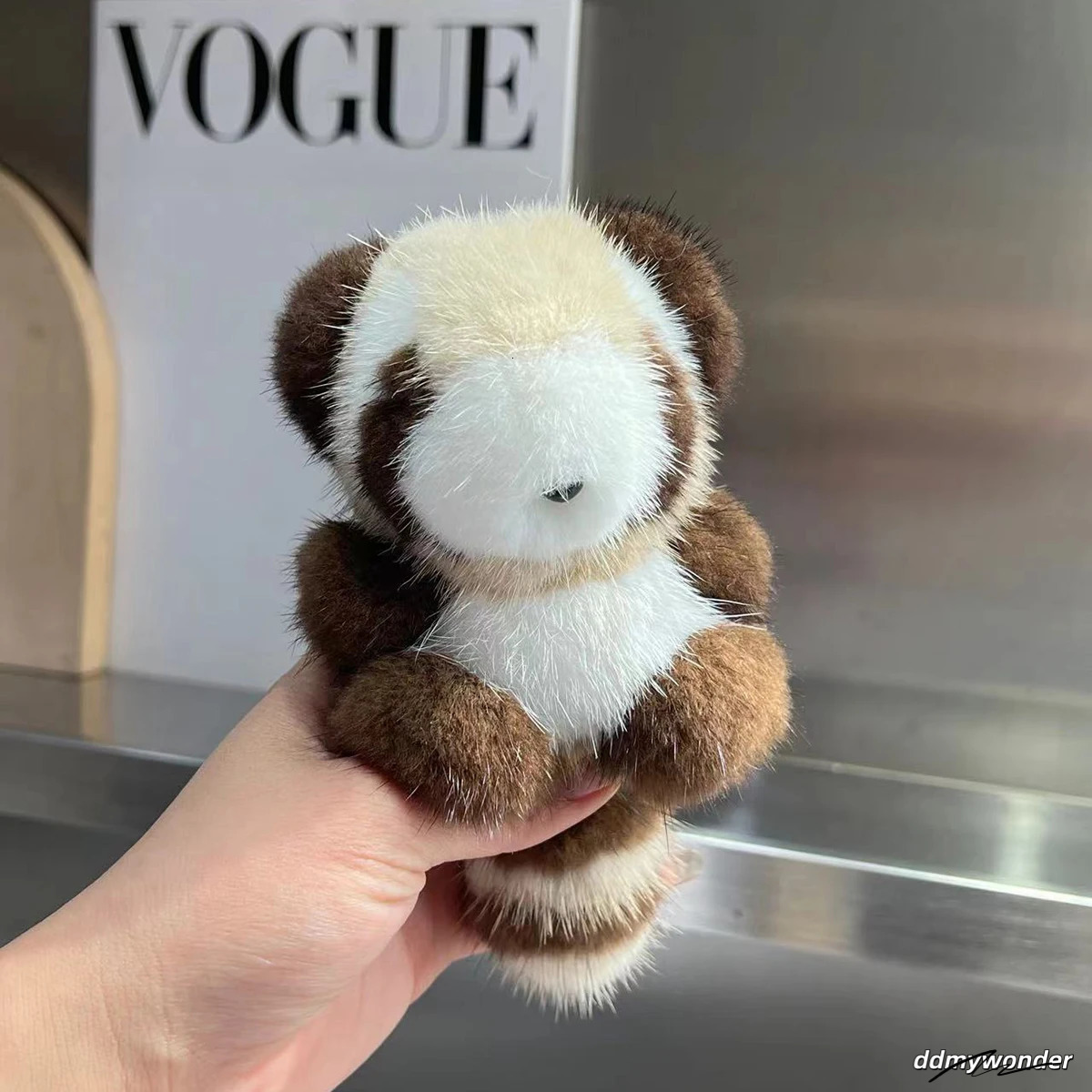 Cute Raccoon Real Mink Fur Keychain Plush Toy Trinkets Women Bag Hanging Ornaments Car Key Metal Ring Pendant Kids Classic Gift 250110
