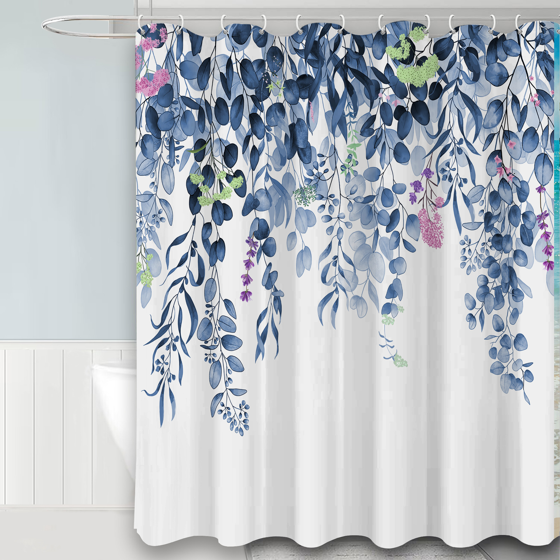 YL-37135 digital shower curtain cross-border plant flower waterproof polyester bathroom four-piece set dry and wet separation moisture-proof
