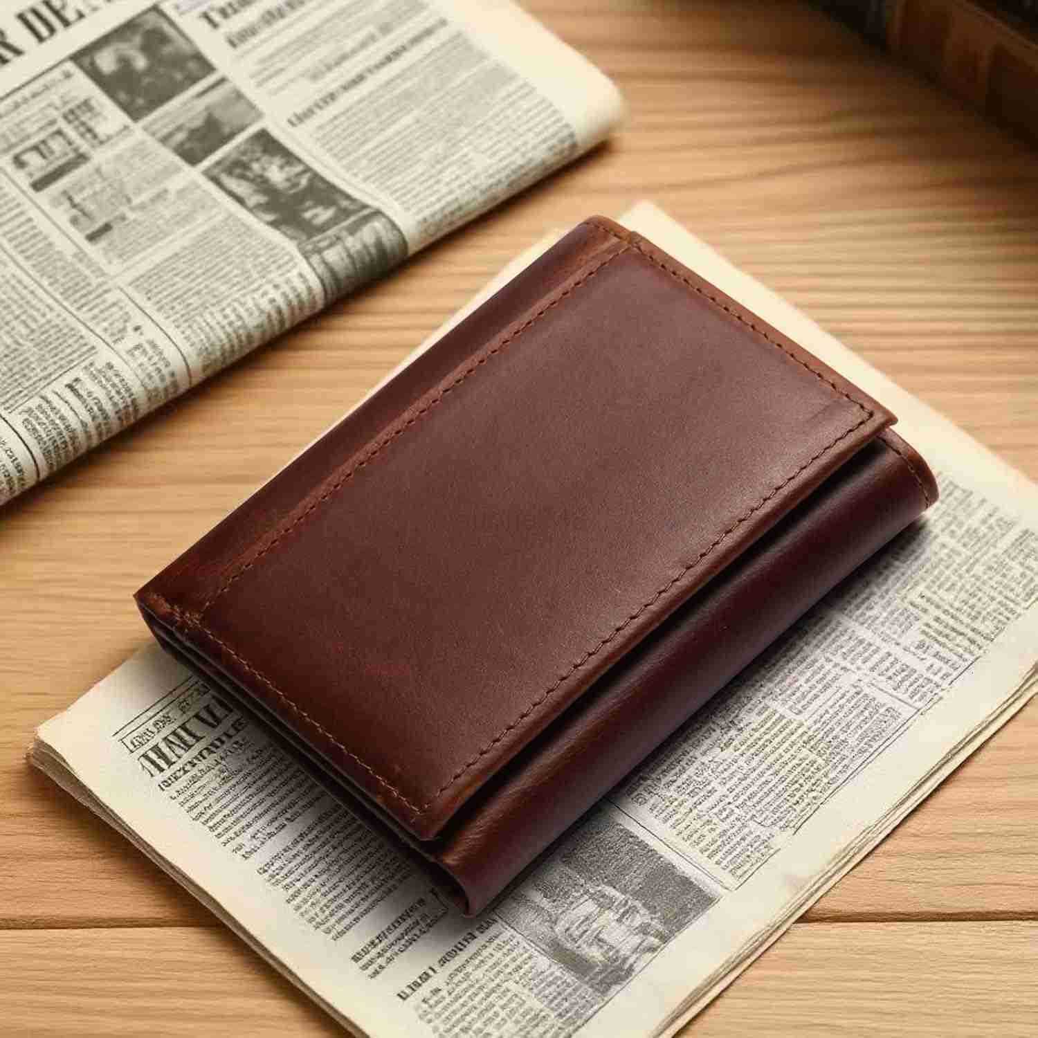 Mens Trifold Wallet with 2 ID WindowLargecapacity Genuine Leather RFID Blocking Wallet for Men BrownZ250910