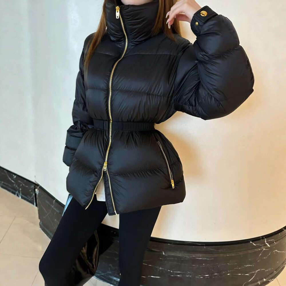 Women's Autumn Windproof Jacket With Drawstring Waist Slimming 90% White Goose Down Winter Coat B3