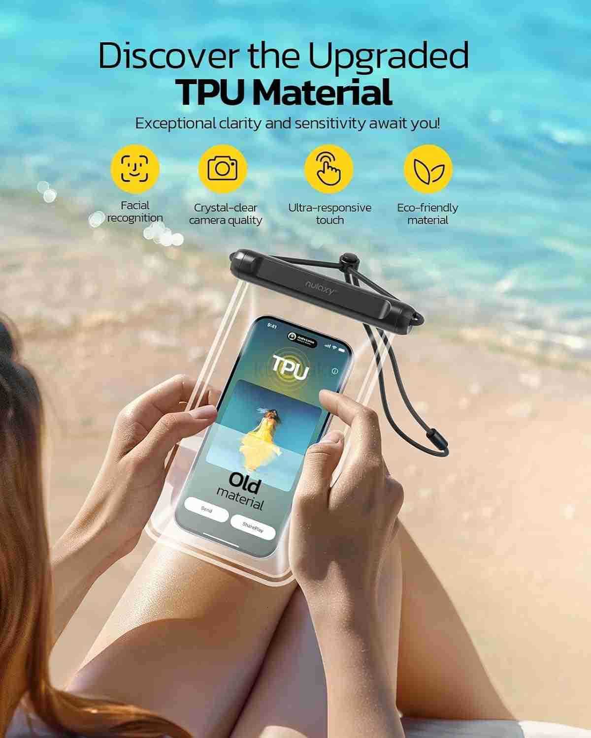 2 Pack IPX8 TPU Waterproof Phone Pouch Double Sealing Cell Phone Dry Bags with Lanyard Fit up to 75 Devices Protector Case for iPhone 15 14 13 12 11 P