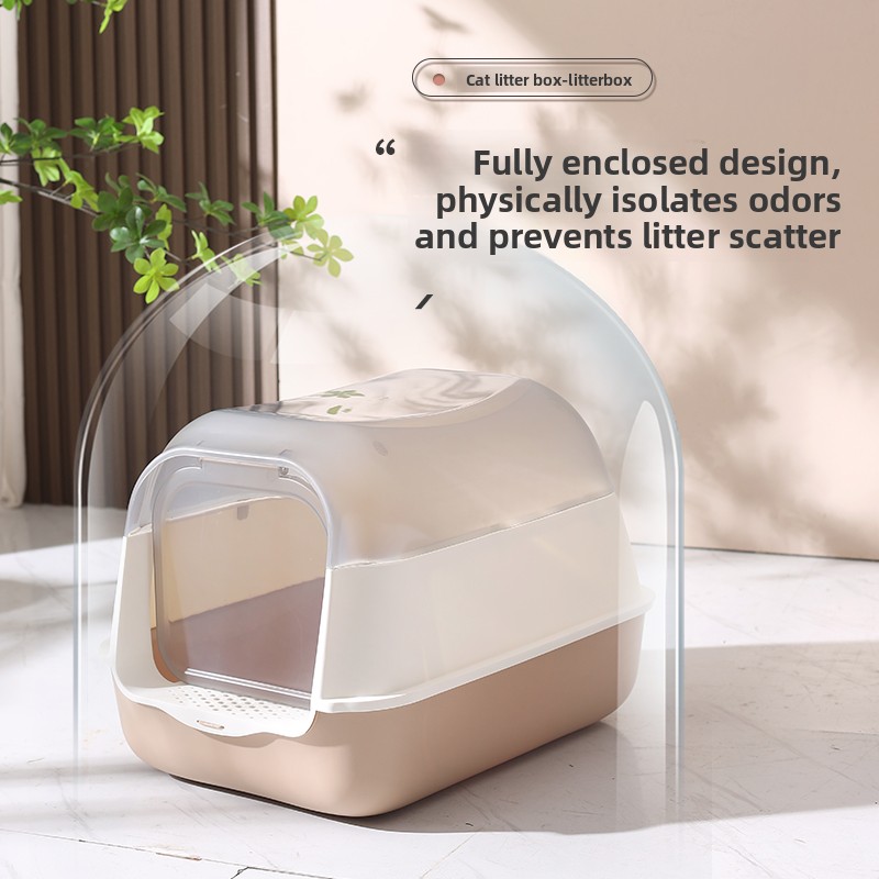 Full Enclosed Cat Litter Box with Transparent Lid, Anti-Splash & Odor-Control Hooded Cat Toilet, Easy-Clean Indoor Cat Litter Tray for Modern Home Dec