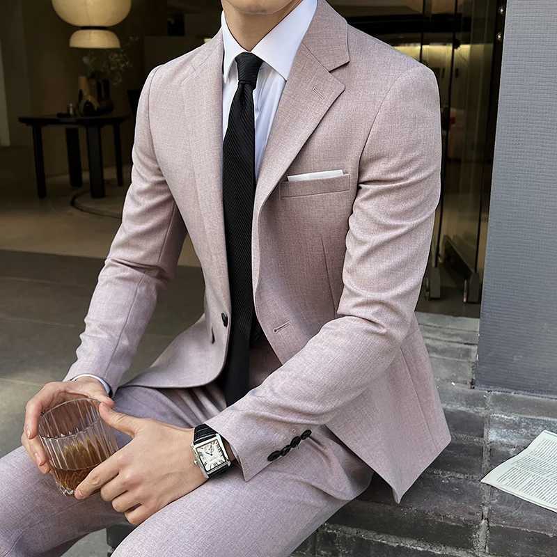 Jacket Pants 2025 New Luxury Elegant Mens Suits 2 Piece Set Fashion Korean Casual Slim Fit Social Groom Wedding Tuxedo W250910