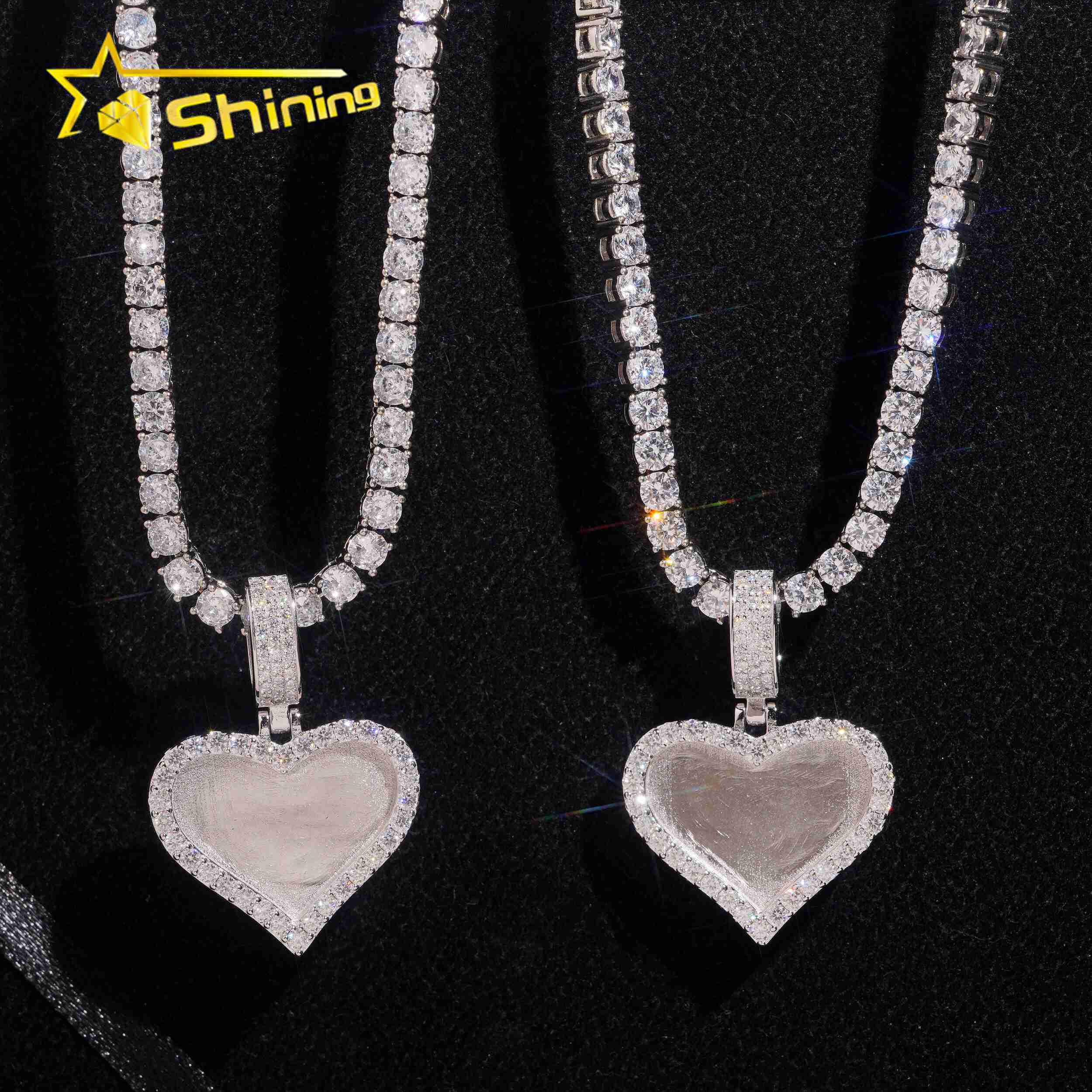 New Style Hip Hop Pendant 925 Silver Heart Shape Moissanite Photo Pendant High Quality Custom Pendant Moissanite Jewelry for Men