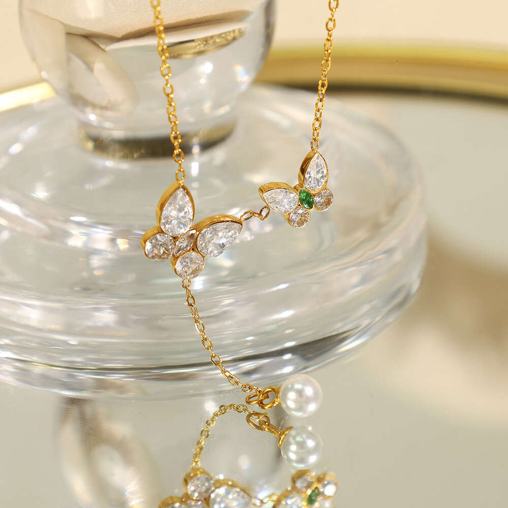 Japanese and Korean INS Necklace for Women Titanium Steel Fashion Commuting Style Butterfly Tassel Pearl Collarbone Chain Versatile Elegant