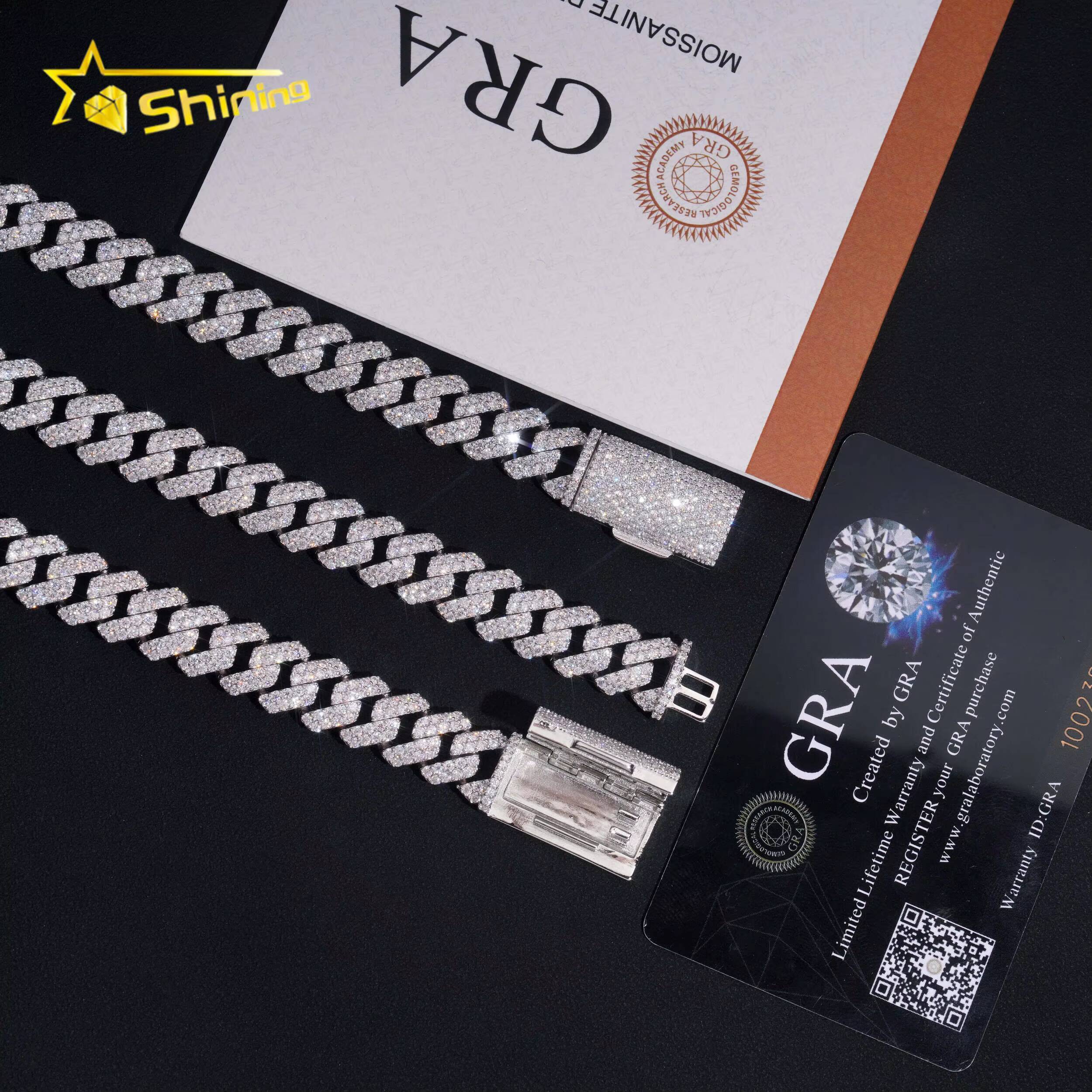 On Sale Hip Hop Jewelry 12mm Solid 925 Sterling Silver Men Necklace Bracelet Iced Out VVS Moissanite Cuban Link Chain