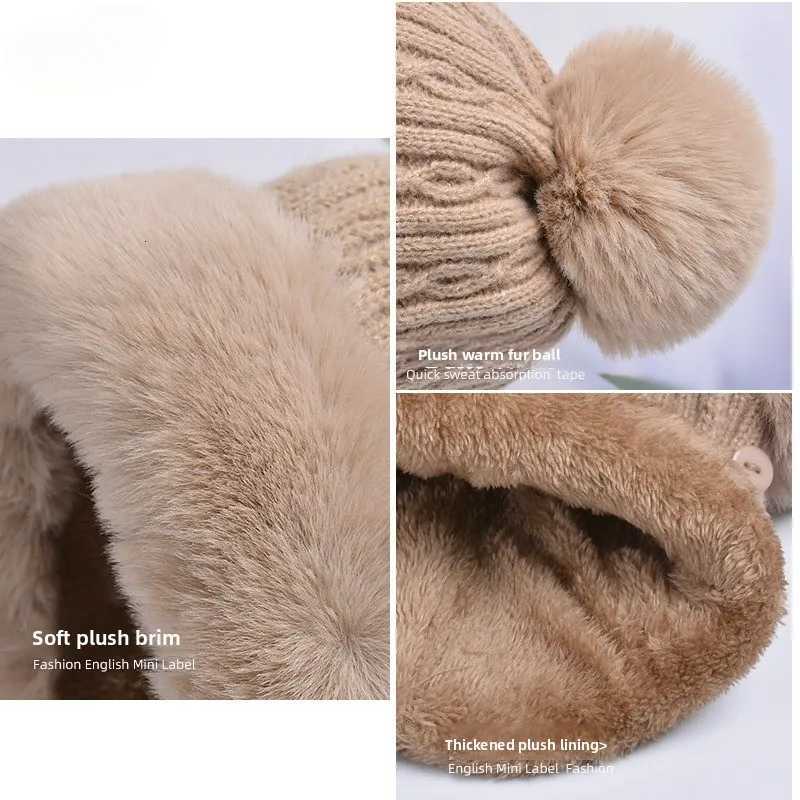 Winter Plush Fur Ball Pulr Hats For Women Casual Twist Pattern Fleece Lined Knitted Hat La Thicken Warm Scarf Hat FemaleXJ250910