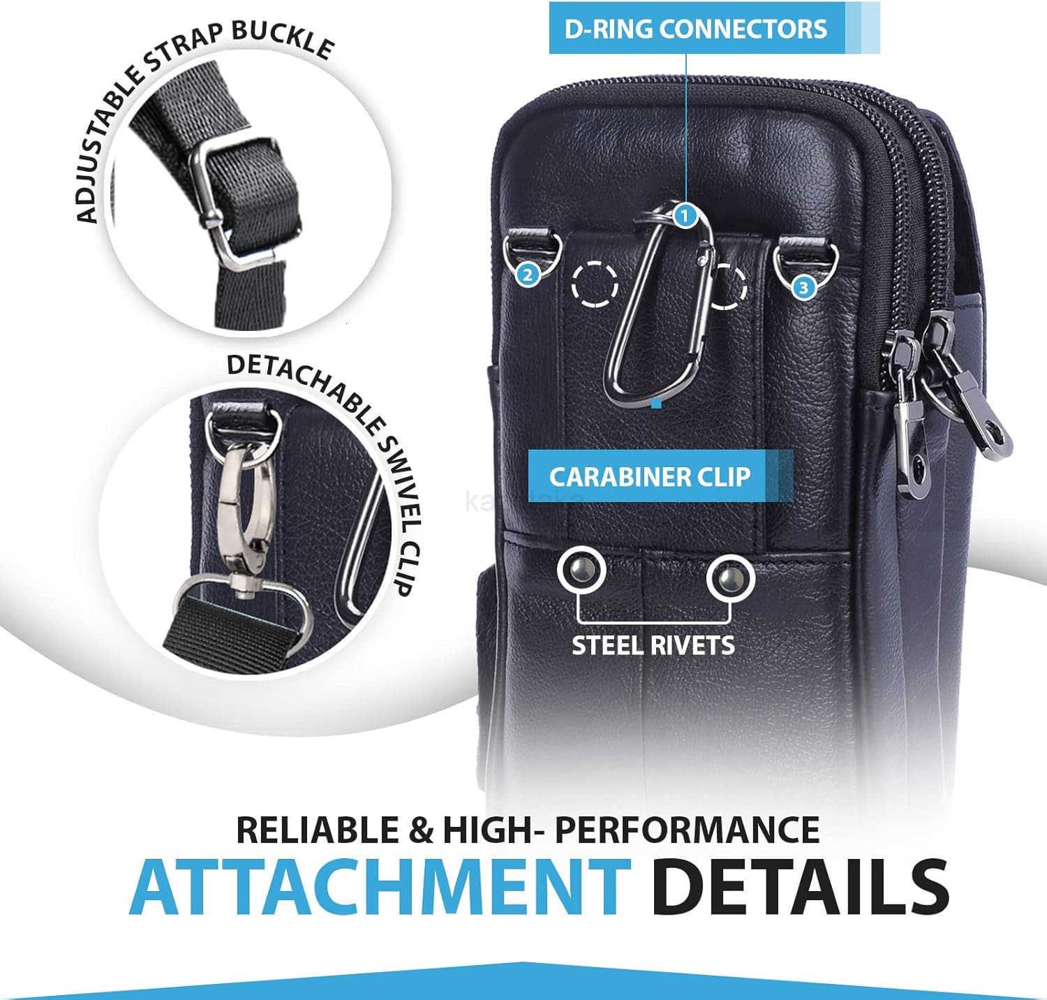 Leather Vertical Men Cell Phone Holster Wallet Case with Belt Clip Loop Travel Messenger Bag Waist Pouch Crossbody Purse Fits for iPhone 15 14 Pro Max