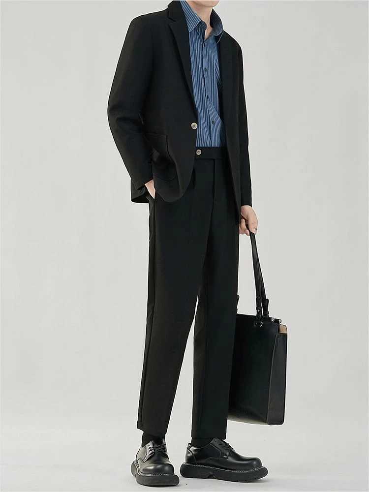 2 Piece Outfit Set Man Business Solid Color Big Size Full Suit for Men Dress Blazer Formal Casual Luxury Spring Autumn Clothing W250910