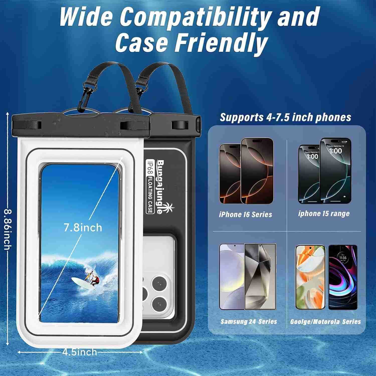 Waterproof Phone Pouch 2 Pack IP68 Floating Waterproof Phone Case Dry Bag Beach Cruise Essentials 2025 with Adjustable Lanyard for iPhone 16 Pro Max 1