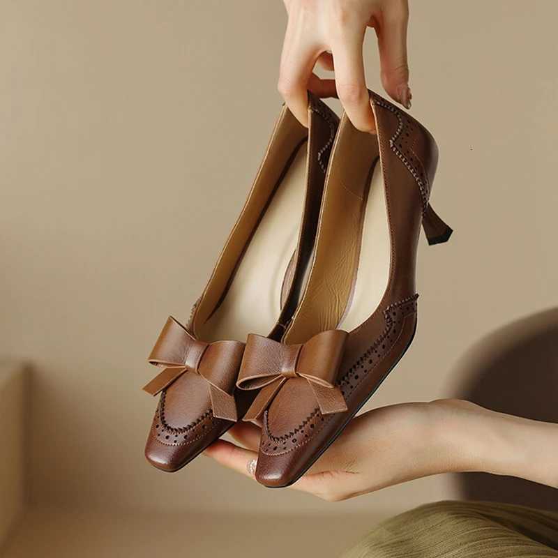NEW SpringSummer Women Pumps Split Leather High Heels Square Toe Thin Heel Women Shoes Butterflyknot Lady Shoes Party Shoes W250910