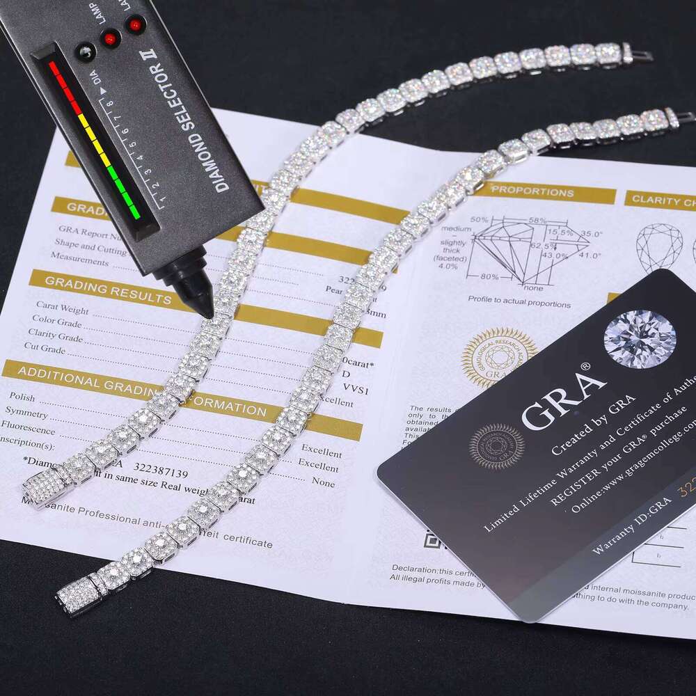 Exquisite VVS Moissanite High Quality White Gold Color Waterproof Sterling Sier Tennis Bracelet for Men