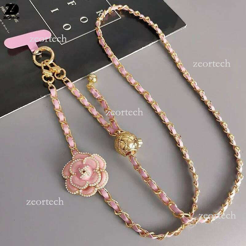 iPhone Cell Accessories phone lanyard Adjustable Round Ball CrossbodyTelescopic Buckle Camellia Phone Lanyard Pickup Neck Bag Metal Chain Mobile