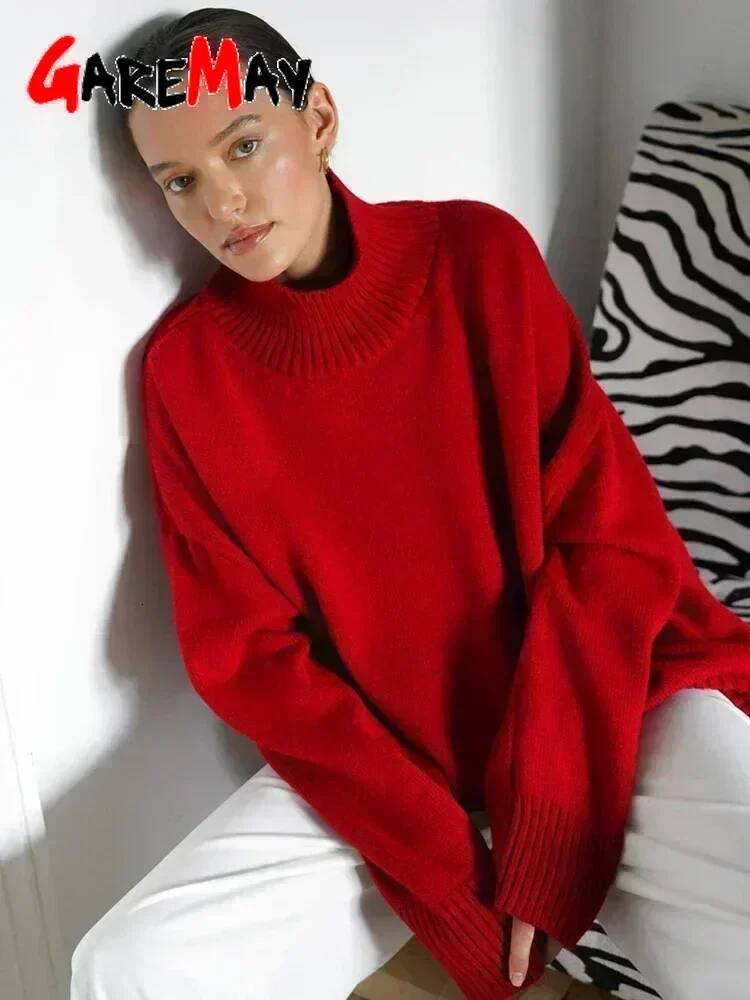 Women's Turtleneck Oversize Winter Vintage Knitted Red Pullover Soft Gray Warm Sweater for Women 2025 dongdumaoyi