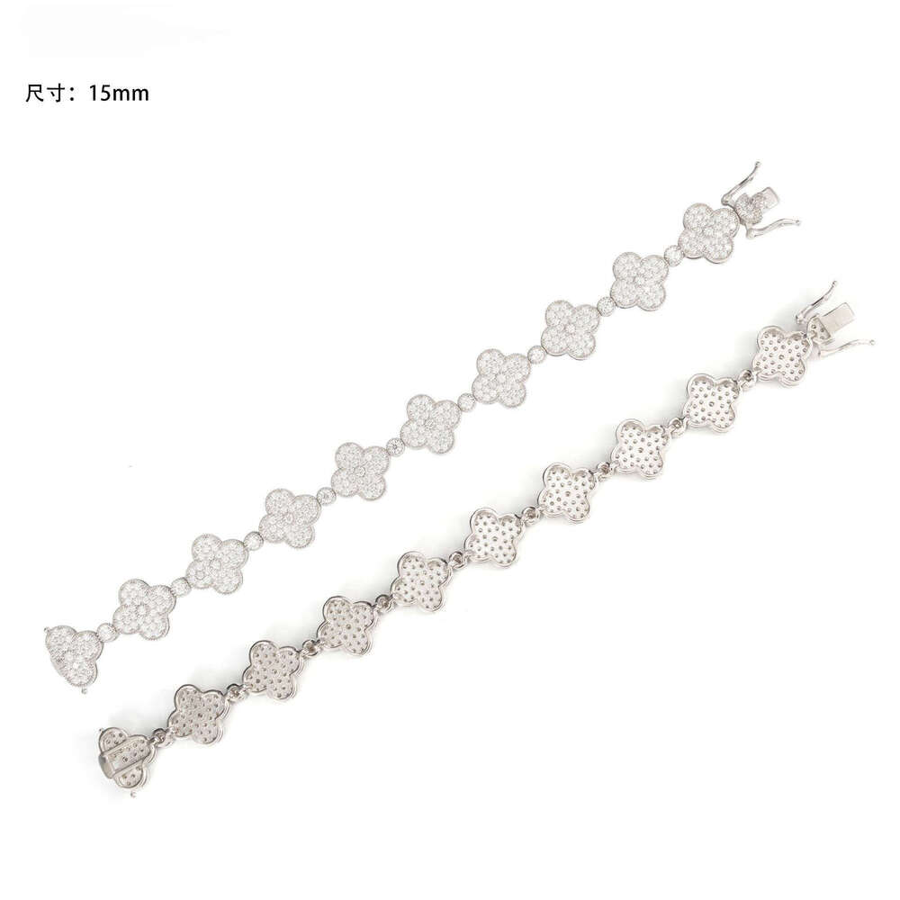 Exquisite Sier Inlaid VVS Mosang Full Niche Bracelet 15mm Trendy Fencke Four-leaf Clover Moissanite for Foreign Trade