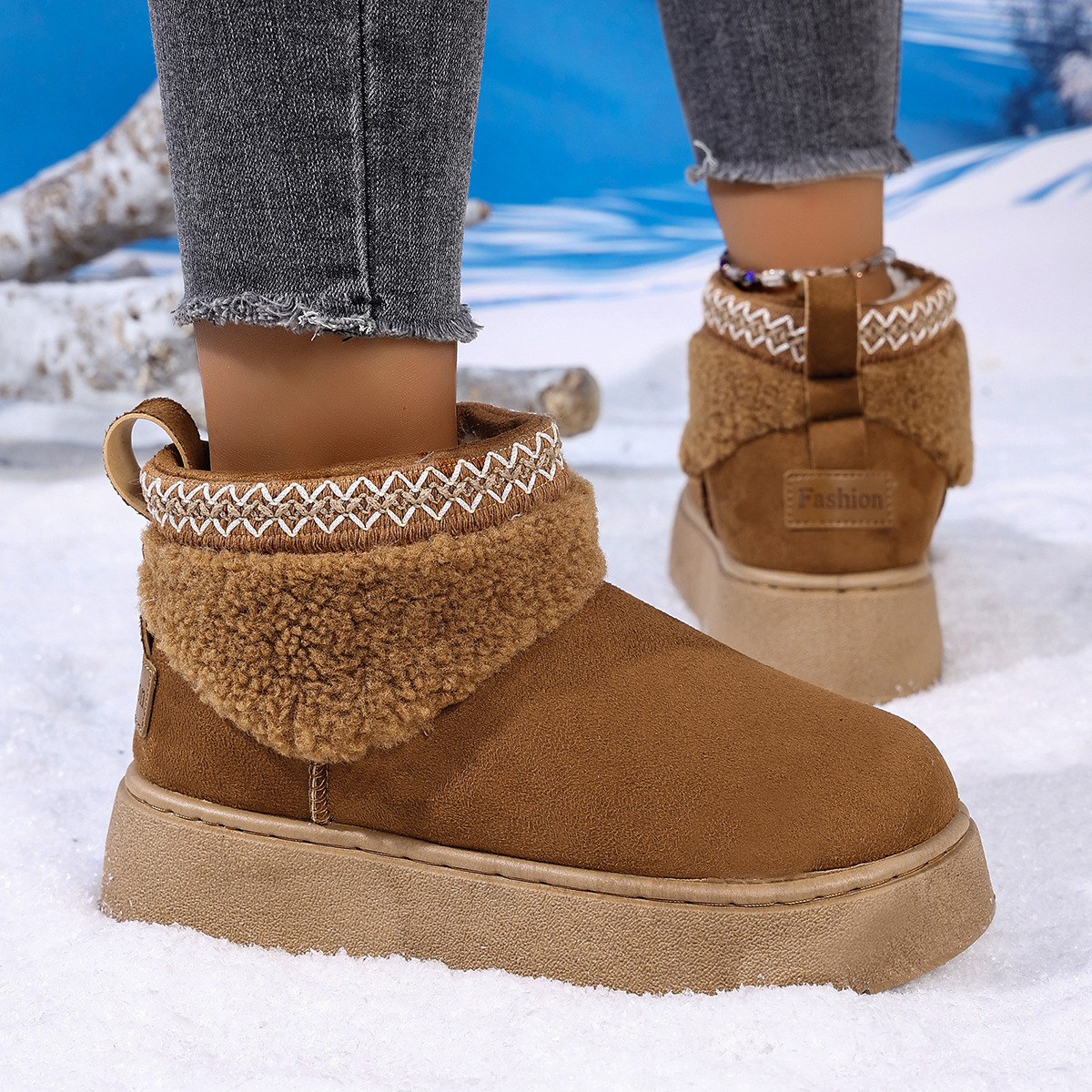 Free shipping Designer Boots Fashionable snow boots for women comfortable winter warmth thick soled sleeve cotton boots beige