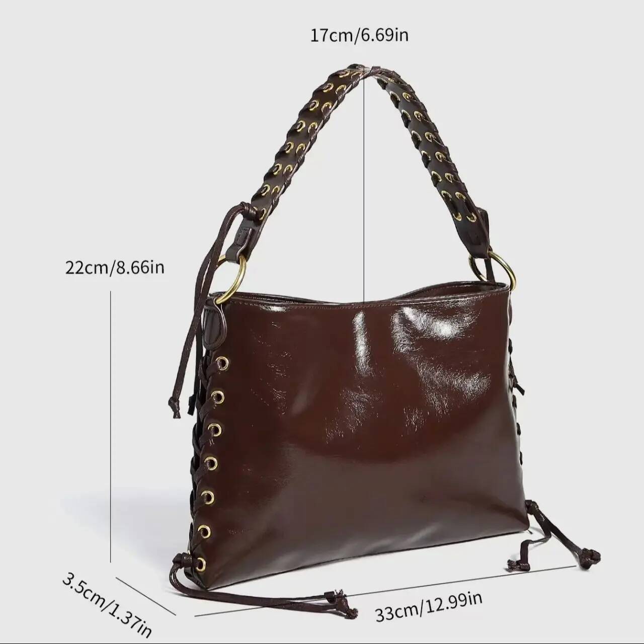 Metallic Hole Eye Shoulder High Quality PU Leather Tote Bags For Women Designer Handbag Makeup Bag high-quality