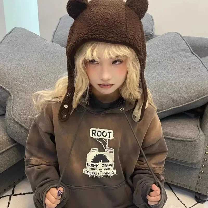 1pc Unisex Bear Ear Warm Earmuffs Beanise Hat AutumnWinter Outdoor Travel Cycling Knitted Thick Fluffy Warm Protector CXJ250910