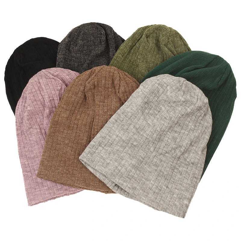 Geebro Winter Wen Casual Solid Color Striped Sklies Beanies Fme Soft Slouchy Knitted Ribbed s Ladies Baggy Knit Hats G250910