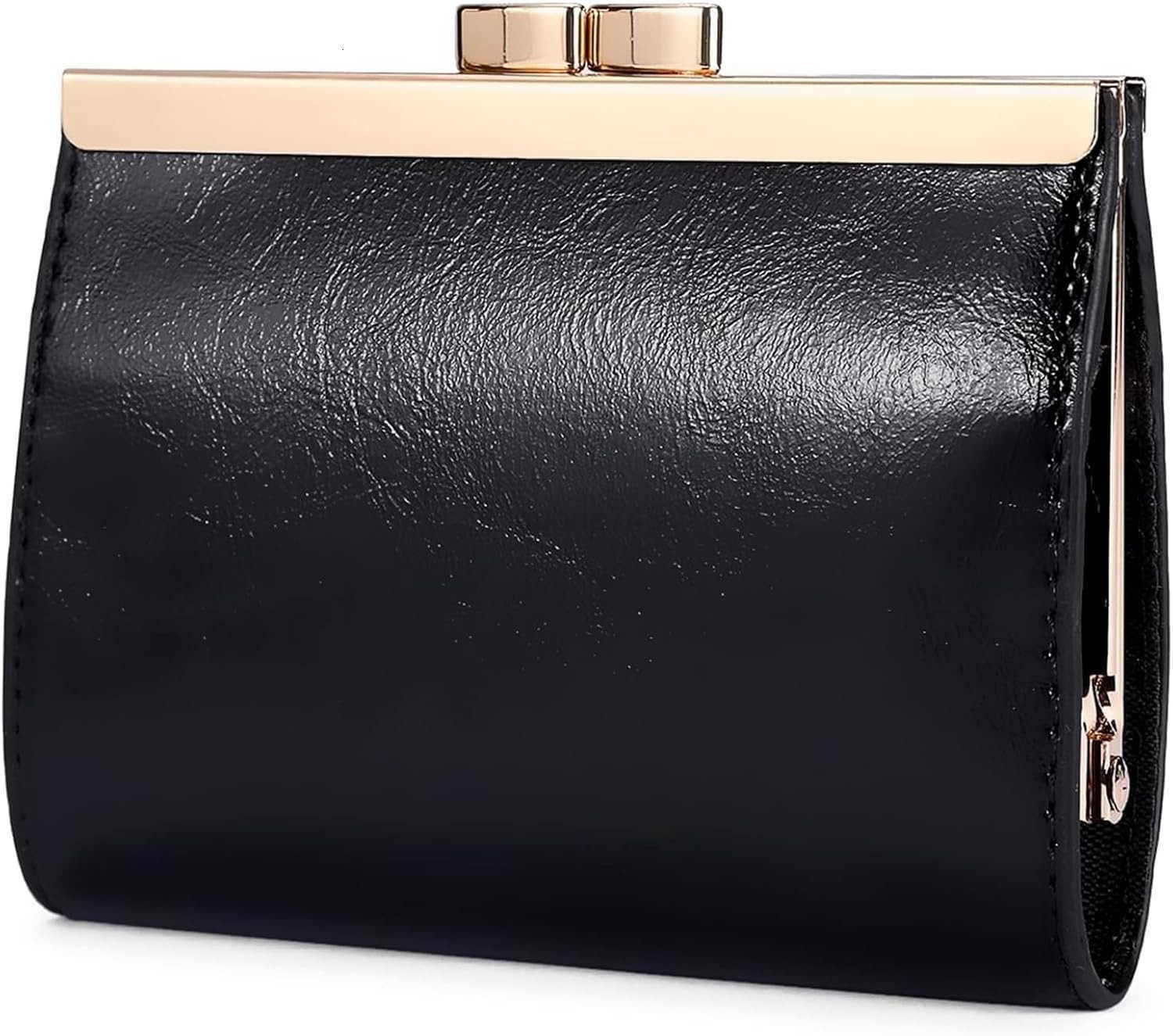 Womens Small CARD Holder Classic PU Leather Card Holder Wallet PocketSized Solid Color Rectangle Small Wallet Kiss Lock CARD Wallets for Women BlackZ2