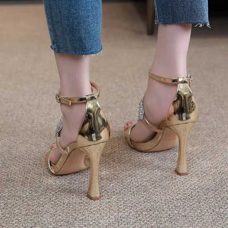 Women Heels Sexy Gold High Heels Sandals Thin Single Strap Metal Stiletto Sandals Silver Heel Shoes Party Evening Wedding Shoes W250910